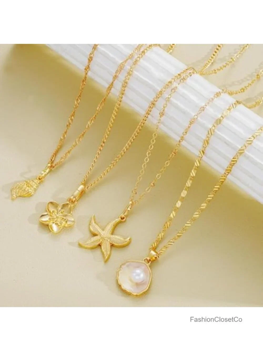 Layered Faux Pearl Starfish Pendant Necklace Boho Statement Beach Jewelry
